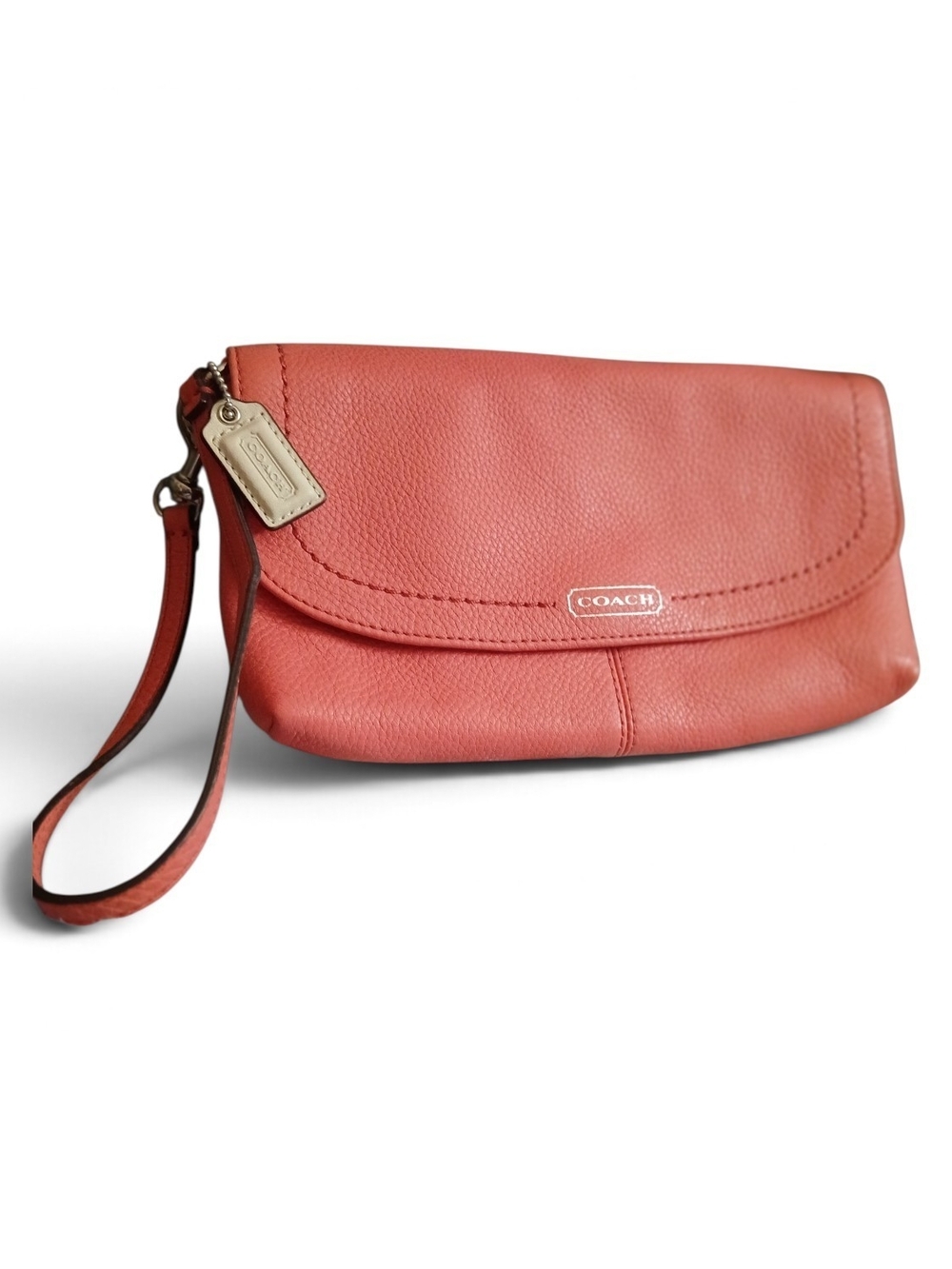 Coach Large Coral Pebbled Leather Wristlet